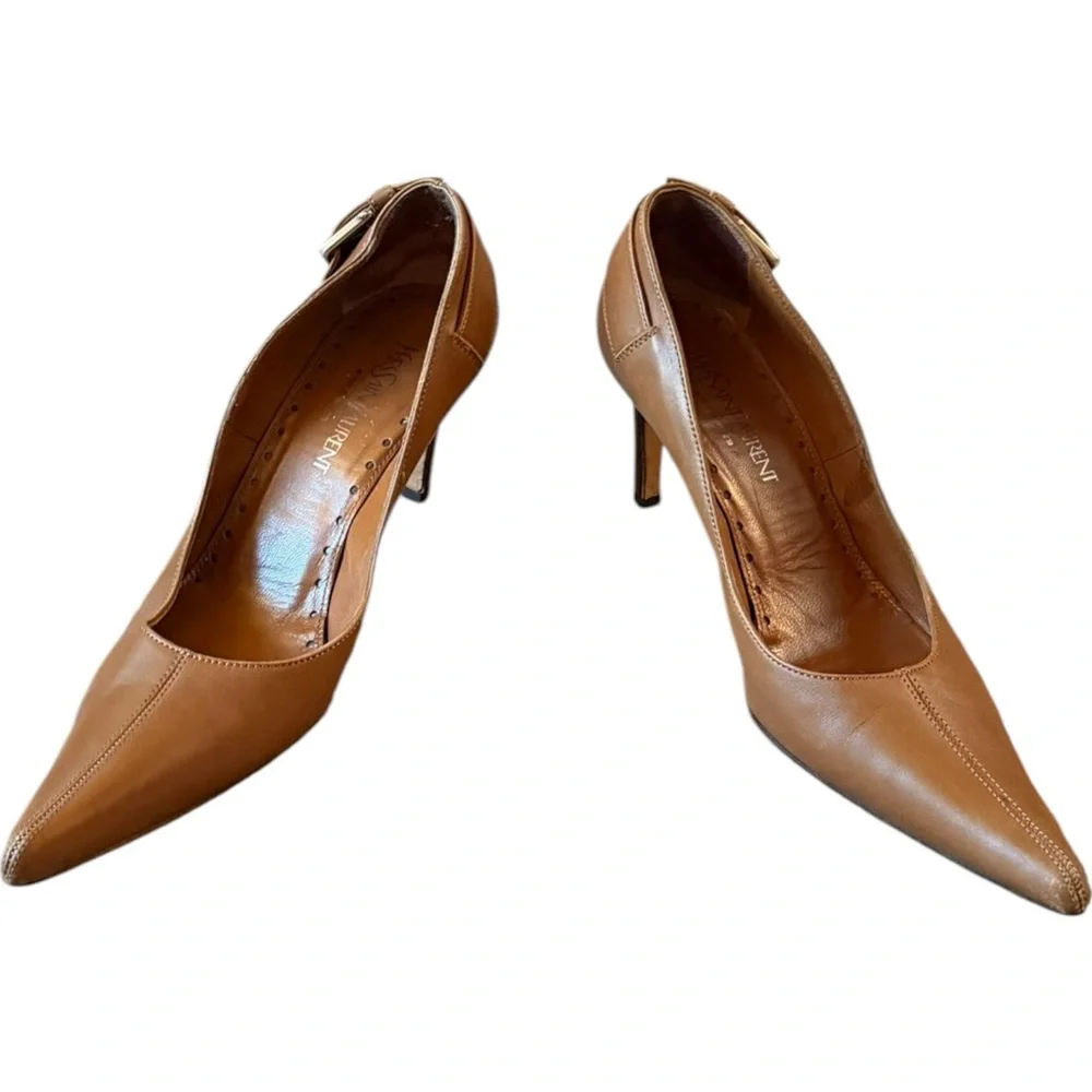 Yves Saint Laurent YSL Vintage Brown Buckle Leather Heels